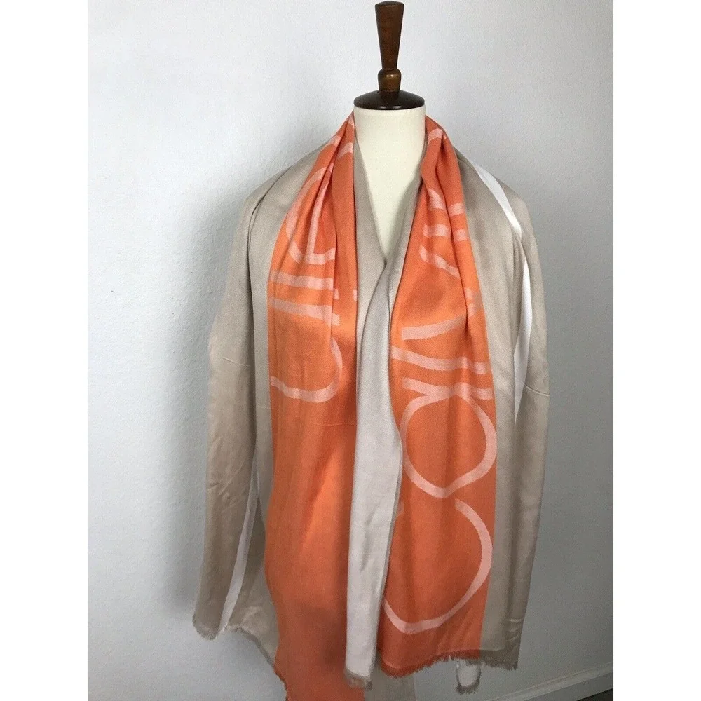 Calvin Klein Scarf Women Sz OS Rectangular Logo‎ Colorblock Fringe Trim FLAWS